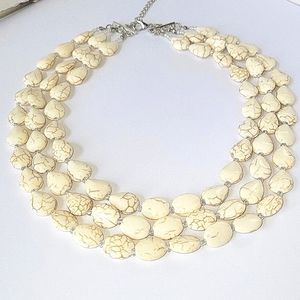 White/Cream/Ivory Howlite & Faux Aurora Borealis Beaded Triple-Strand Necklace